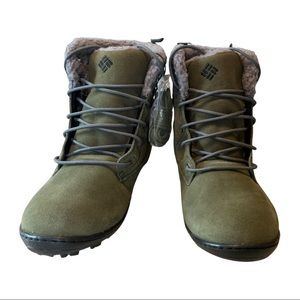 WOMEN COLUMBIA POWDER SUMMIT SHORTY WOOL BOOTS OLIVE US WOMENS 9.5 NEW